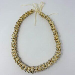 Beige Handcrafted Shell Lei Necklace 30" Adjustable Hawaiian Sea Ocean Jewelry